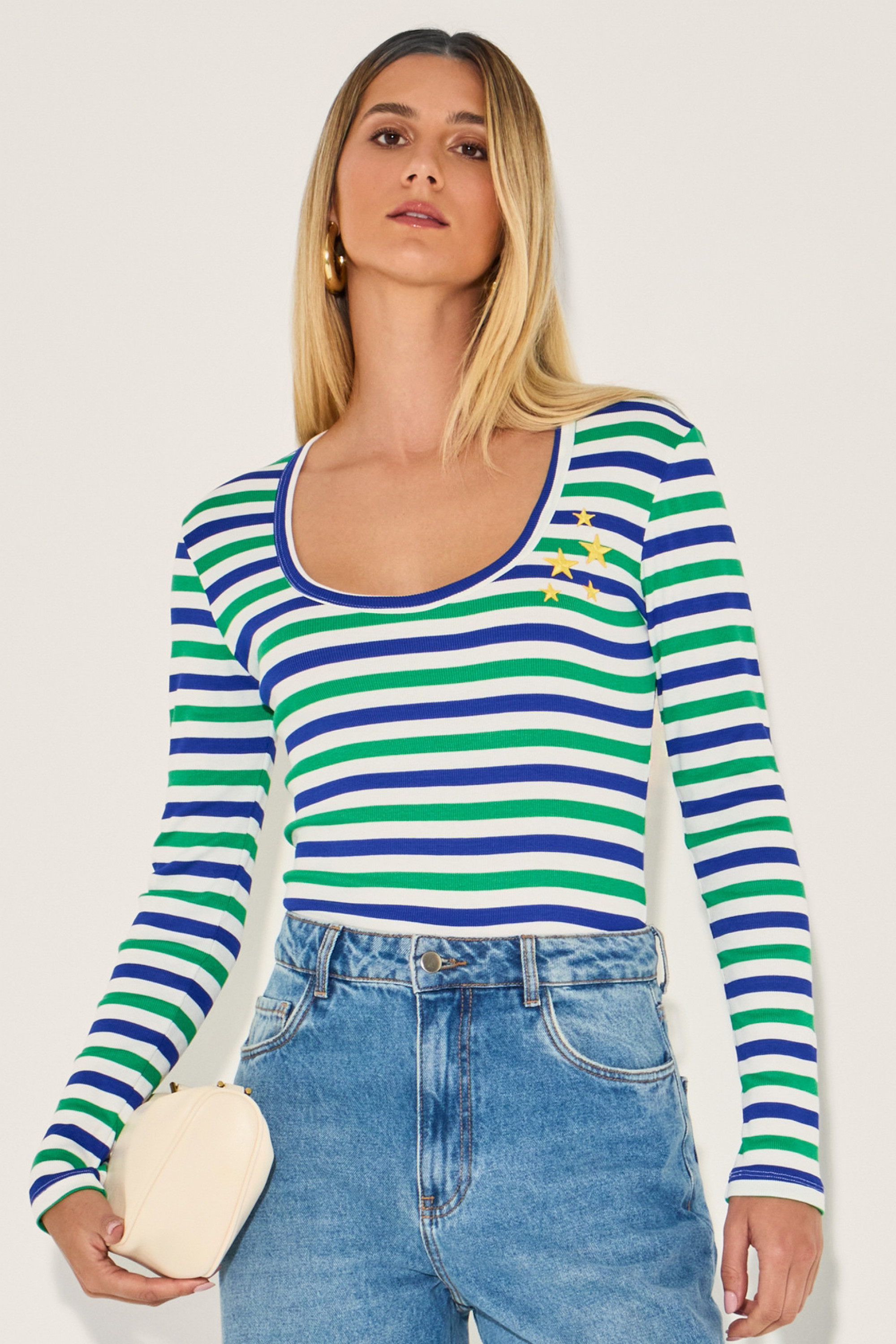 Blusa Listrada Rafaelli Verde Bandeira