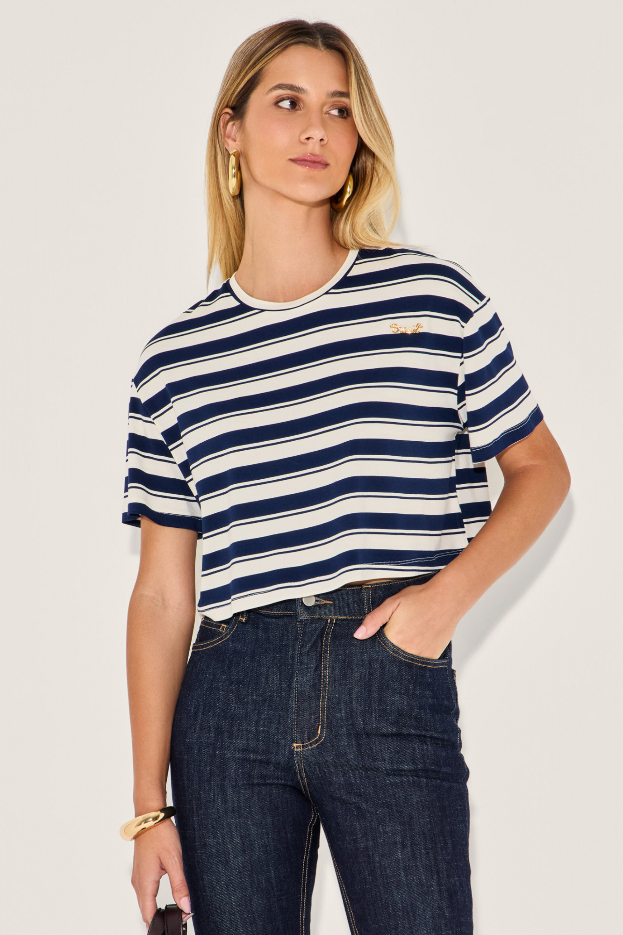 Camiseta Listrada Yarin Marinho