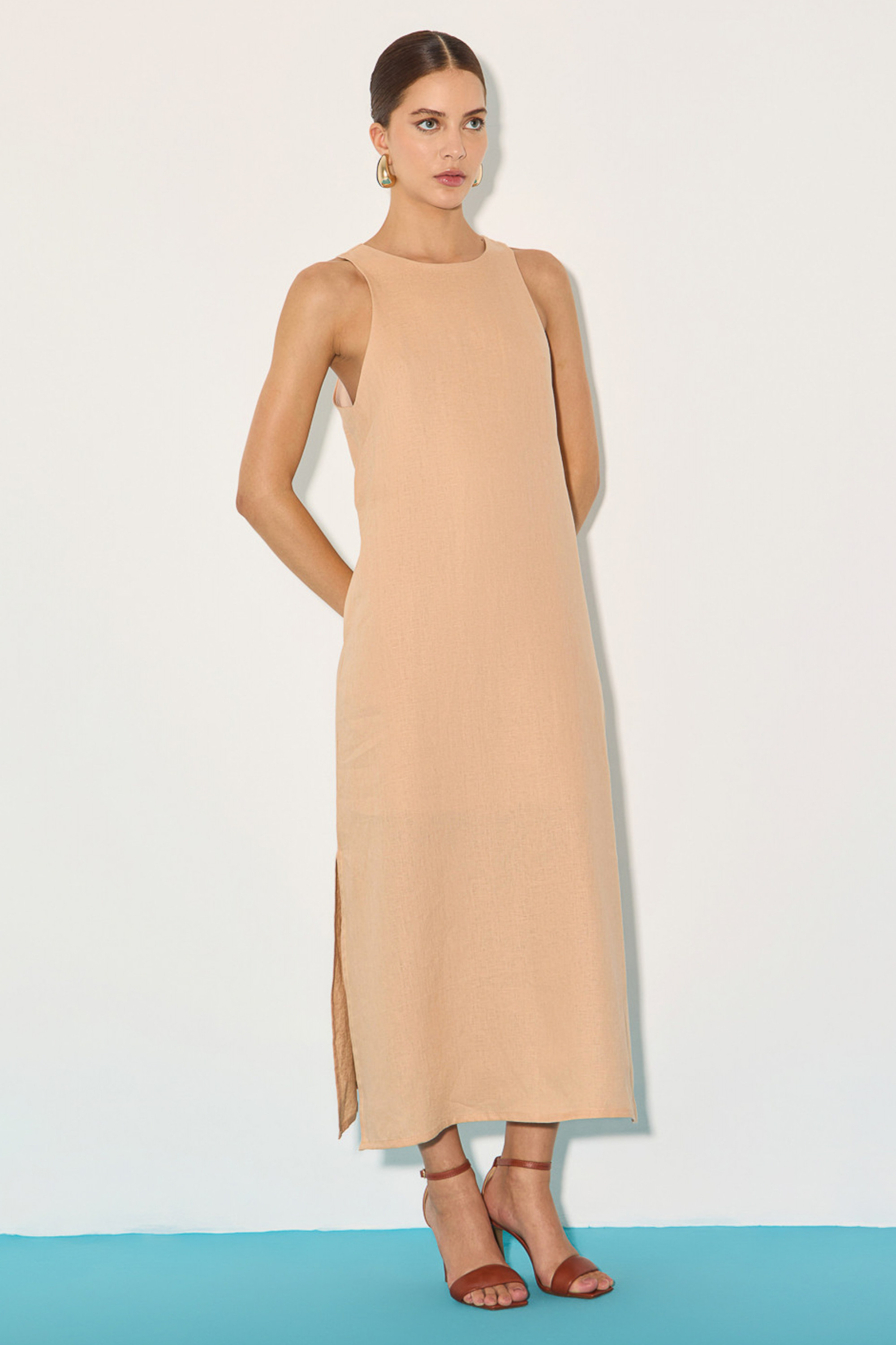 Vestido Linho Majorelle Bege