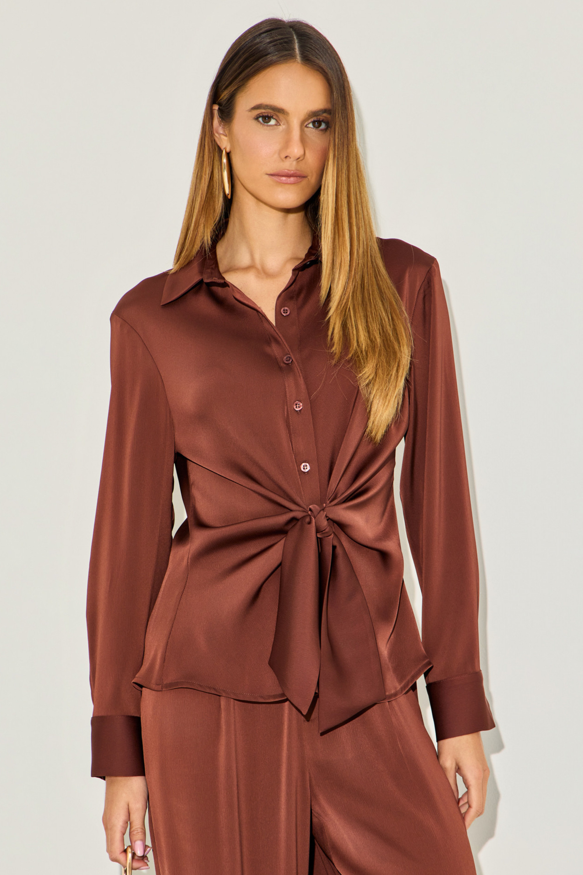 Camisa Crepe Bete Chocolate
