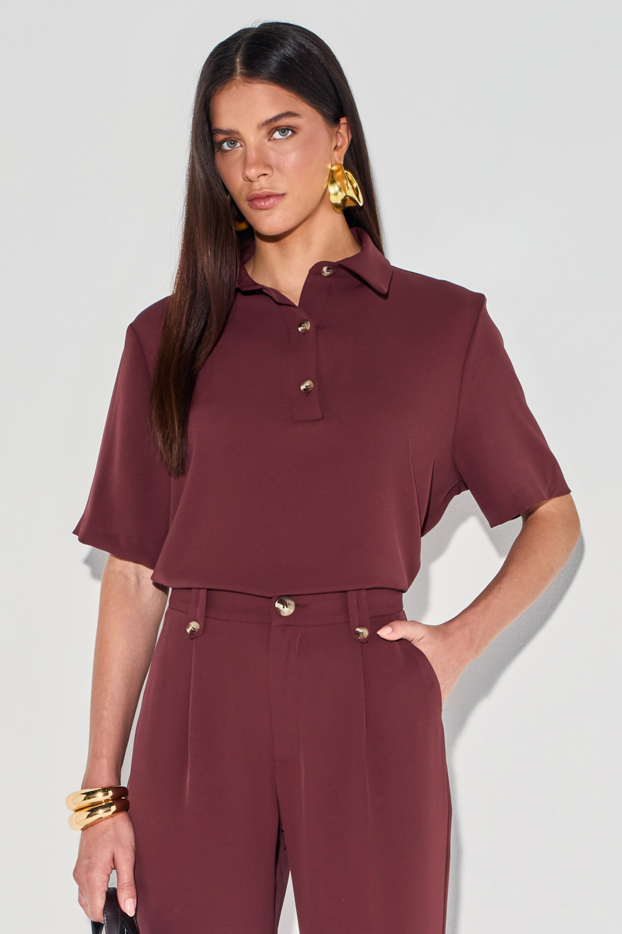 Blusa Polo Alfaiataria Juliete Chocolate