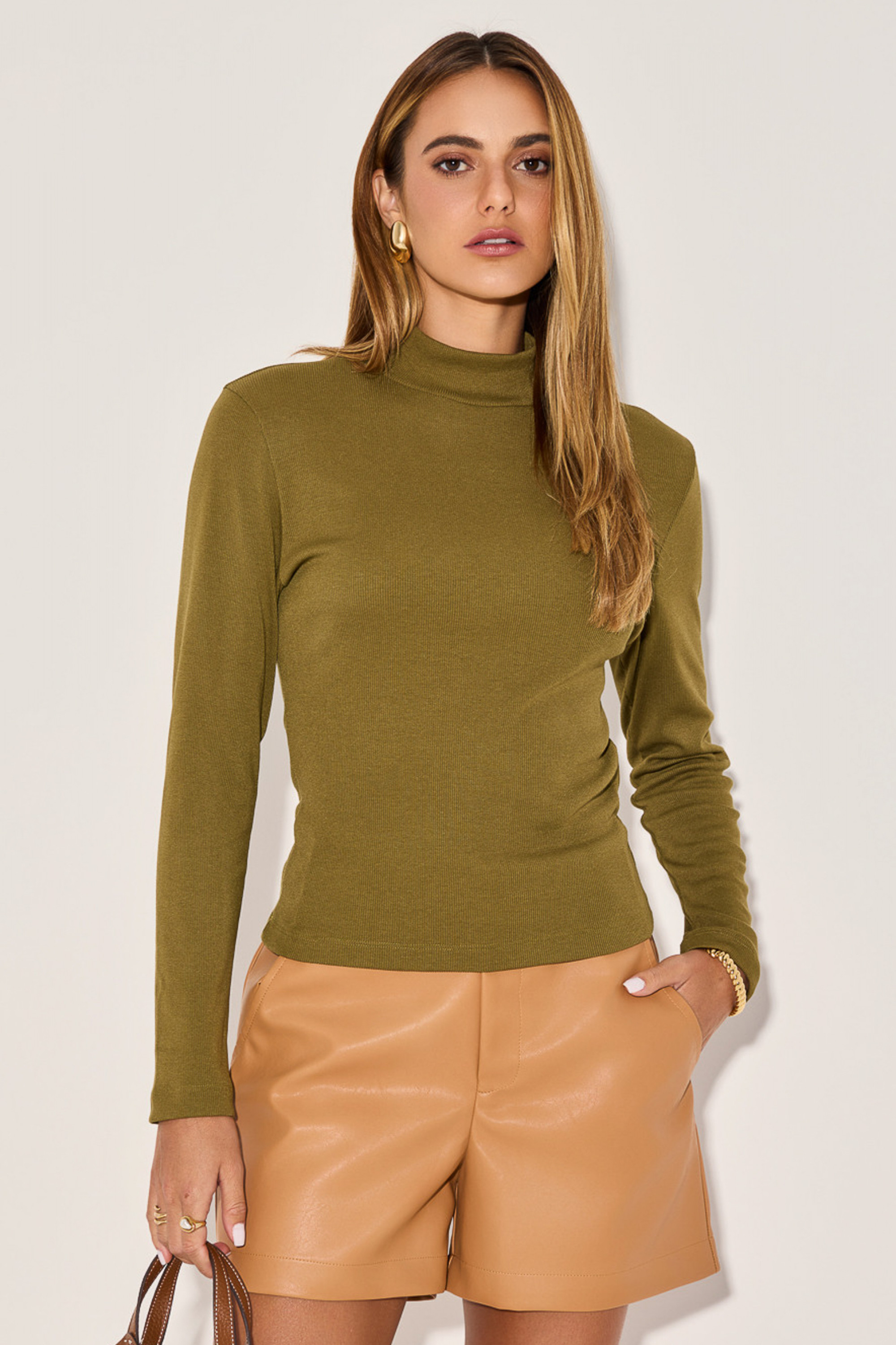 Blusa Canelada Bruna Verde Oliva