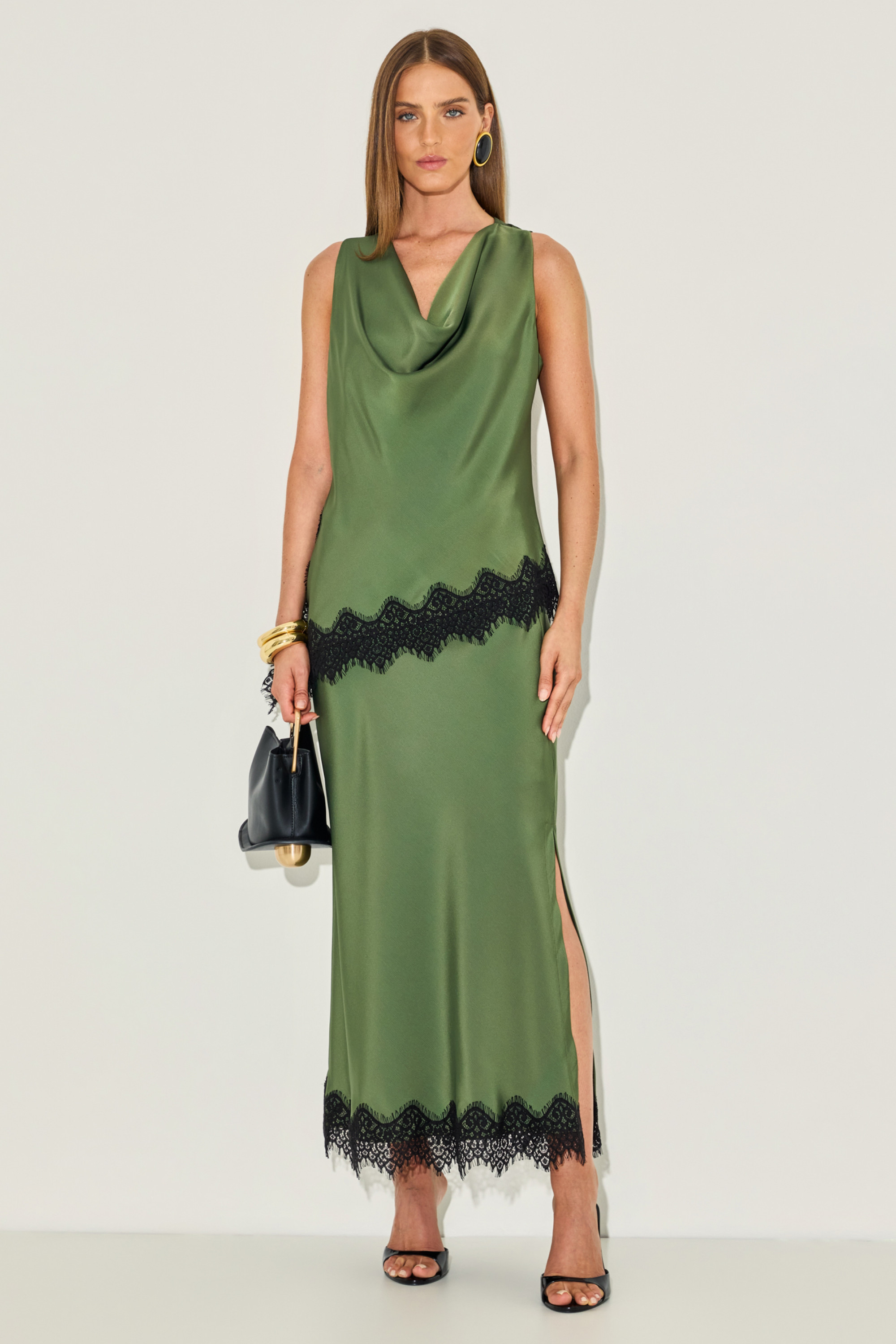 Saia Crepe Yara Verde Militar