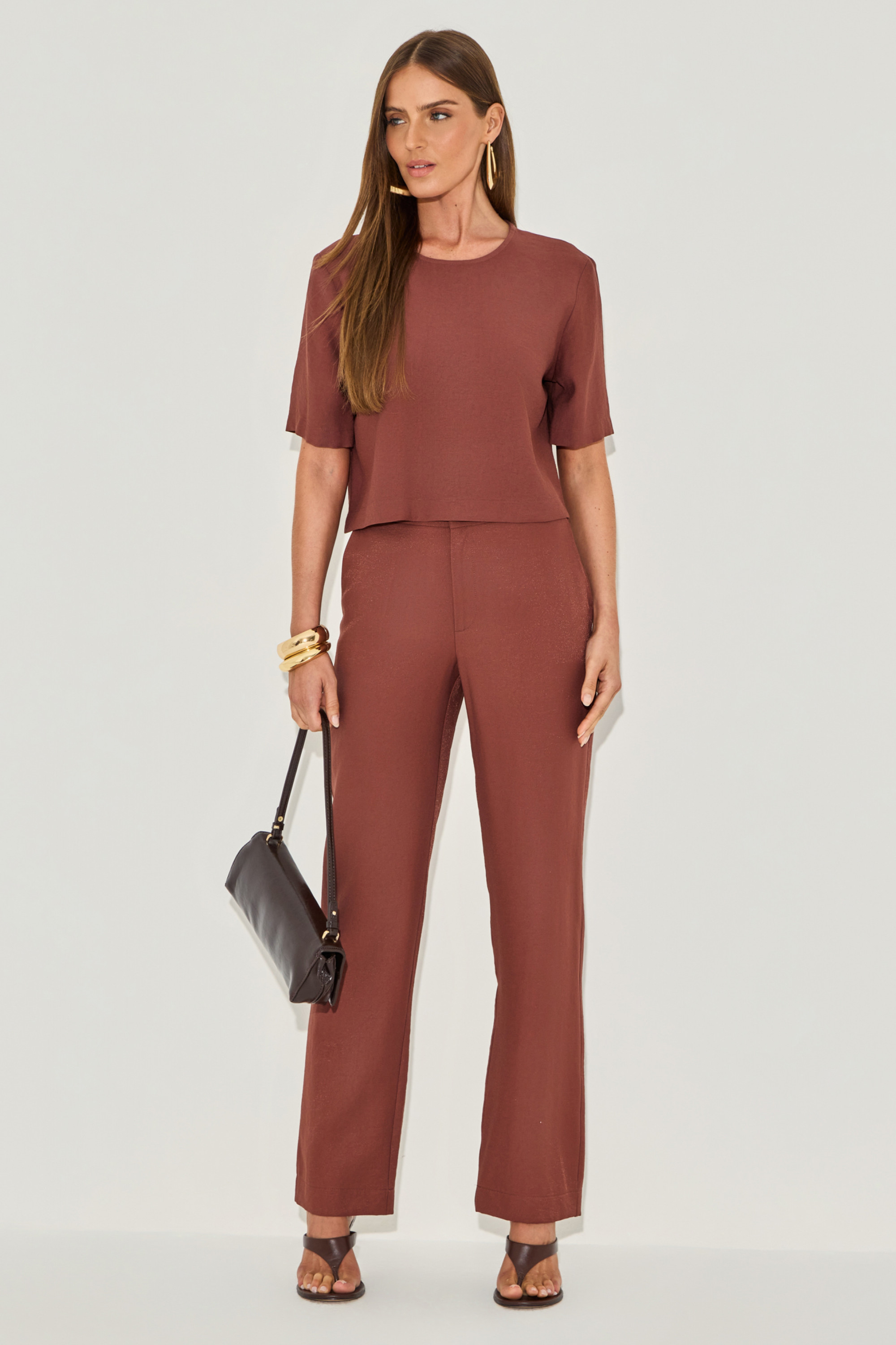 Calça Alfaiataria Lorane Marrom 