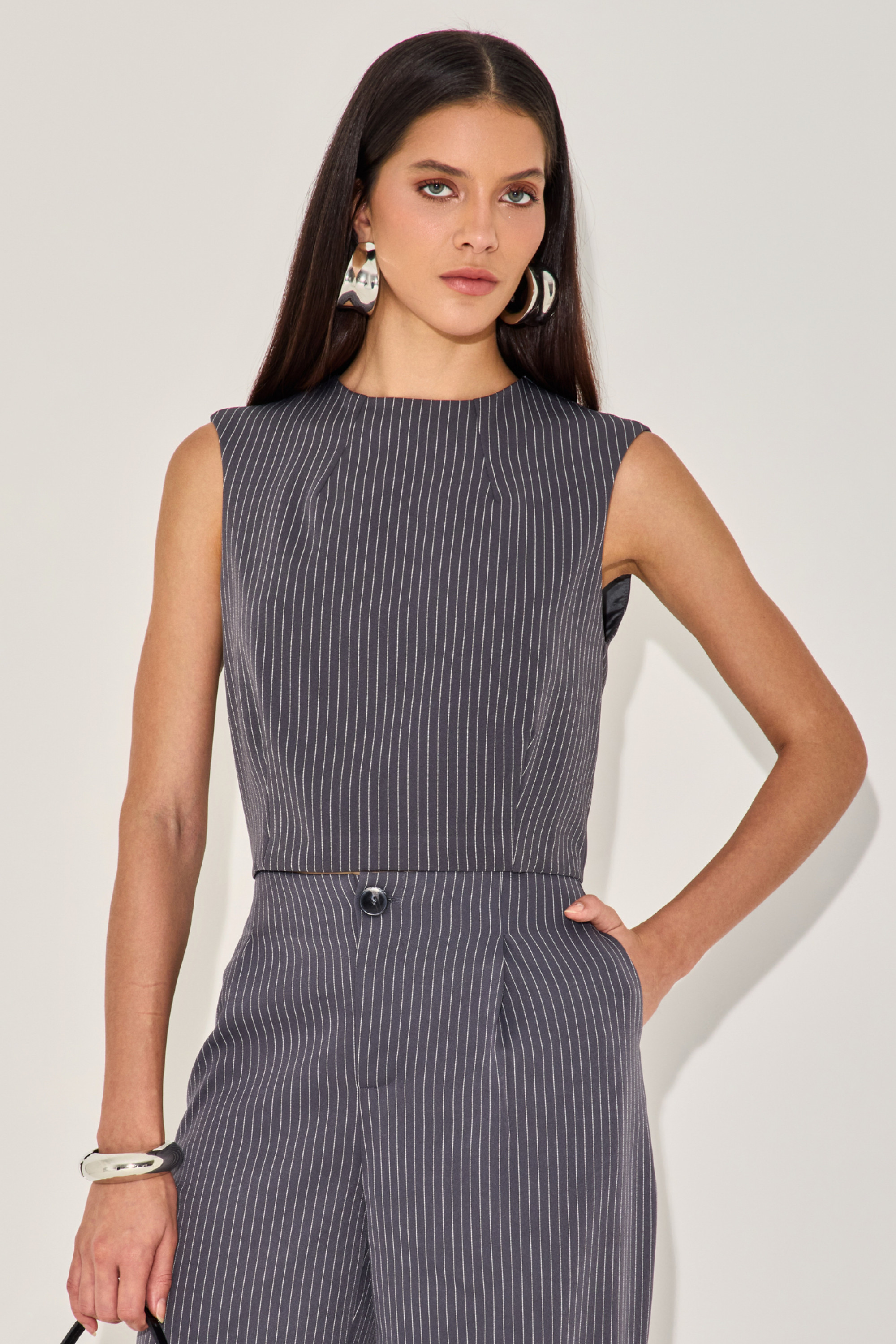 Blusa Risca Jeanne  Grafite 