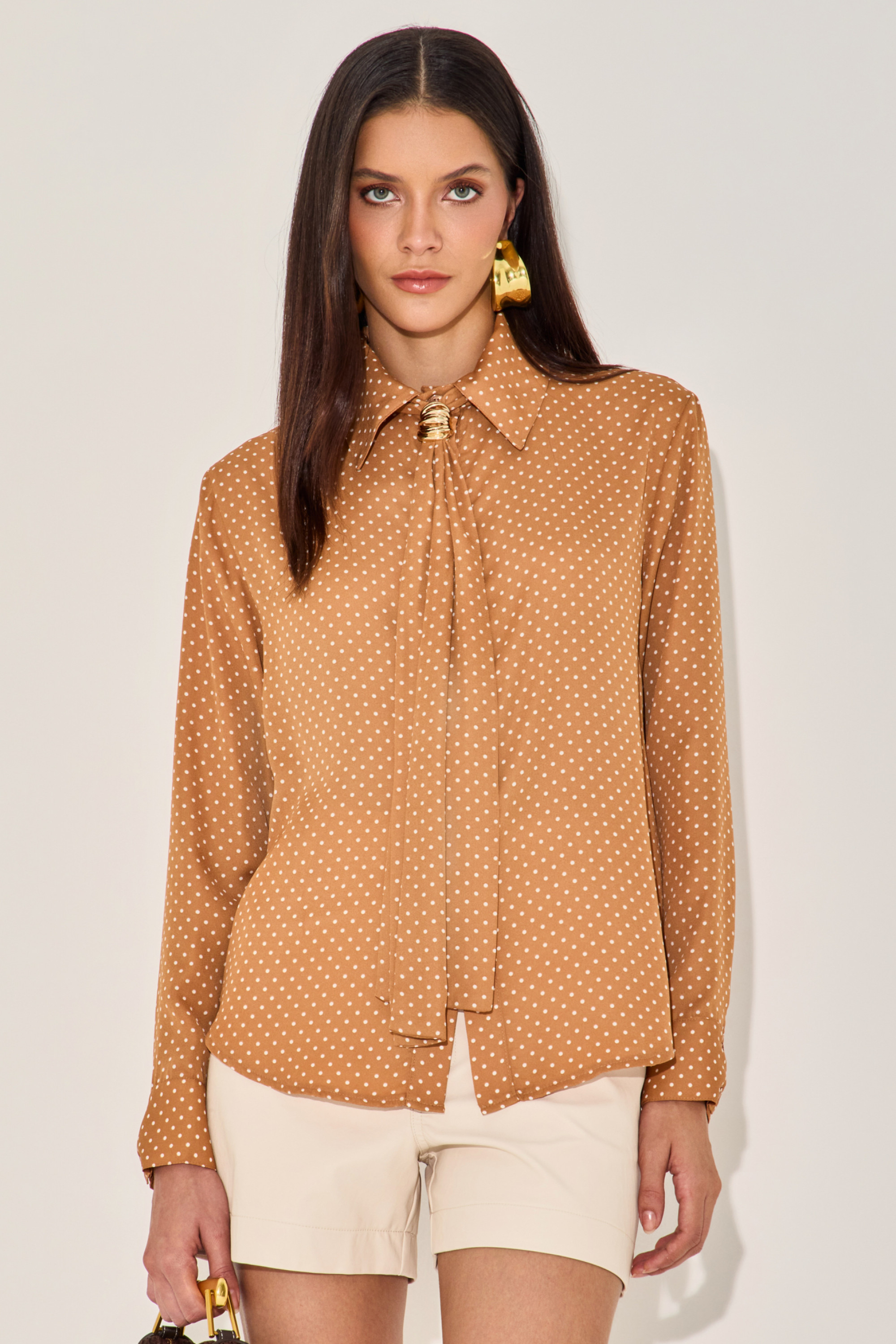 Camisa Crepe Poá Andrielle Caramelo 
