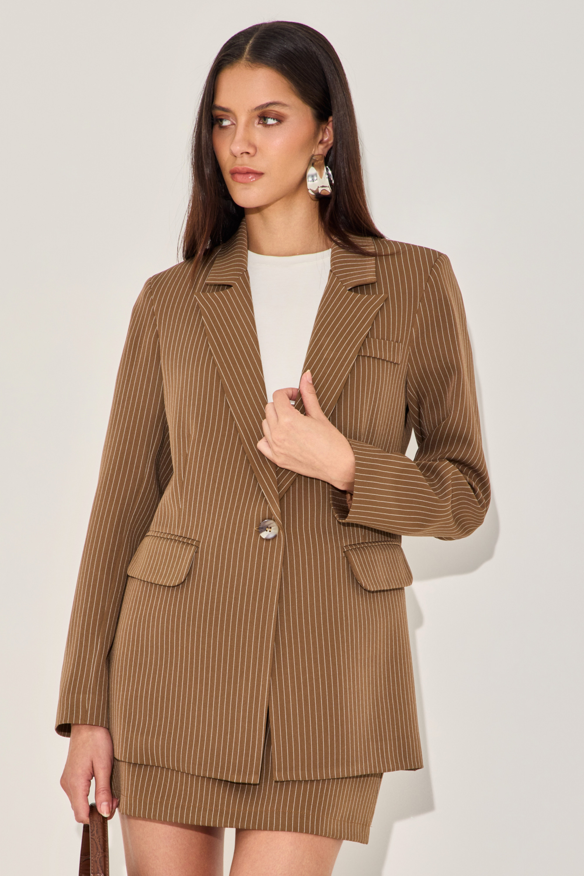 Blazer Risca De Giz Jeanne Chocolate