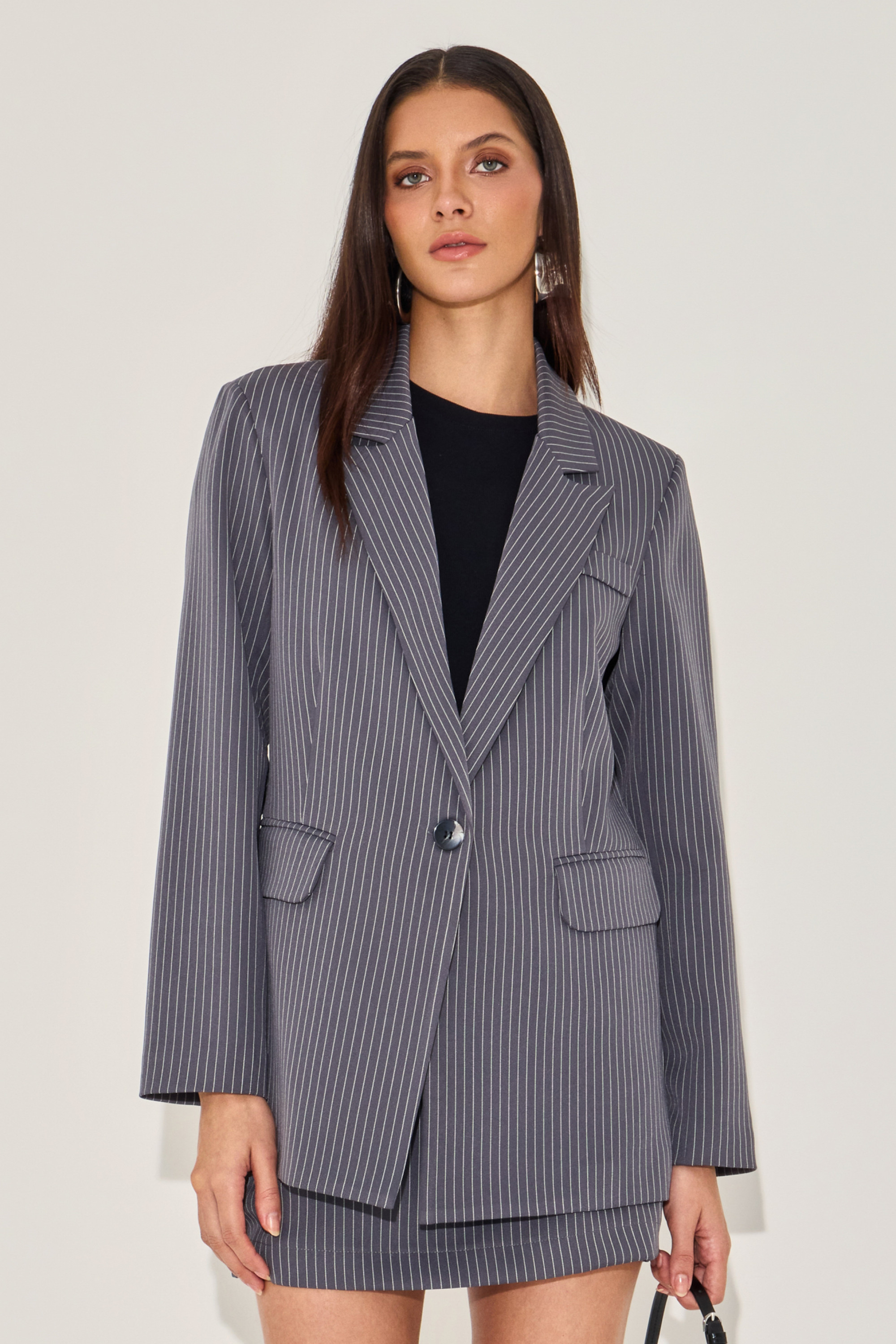 Blazer Risca De Giz Jeanne Grafite