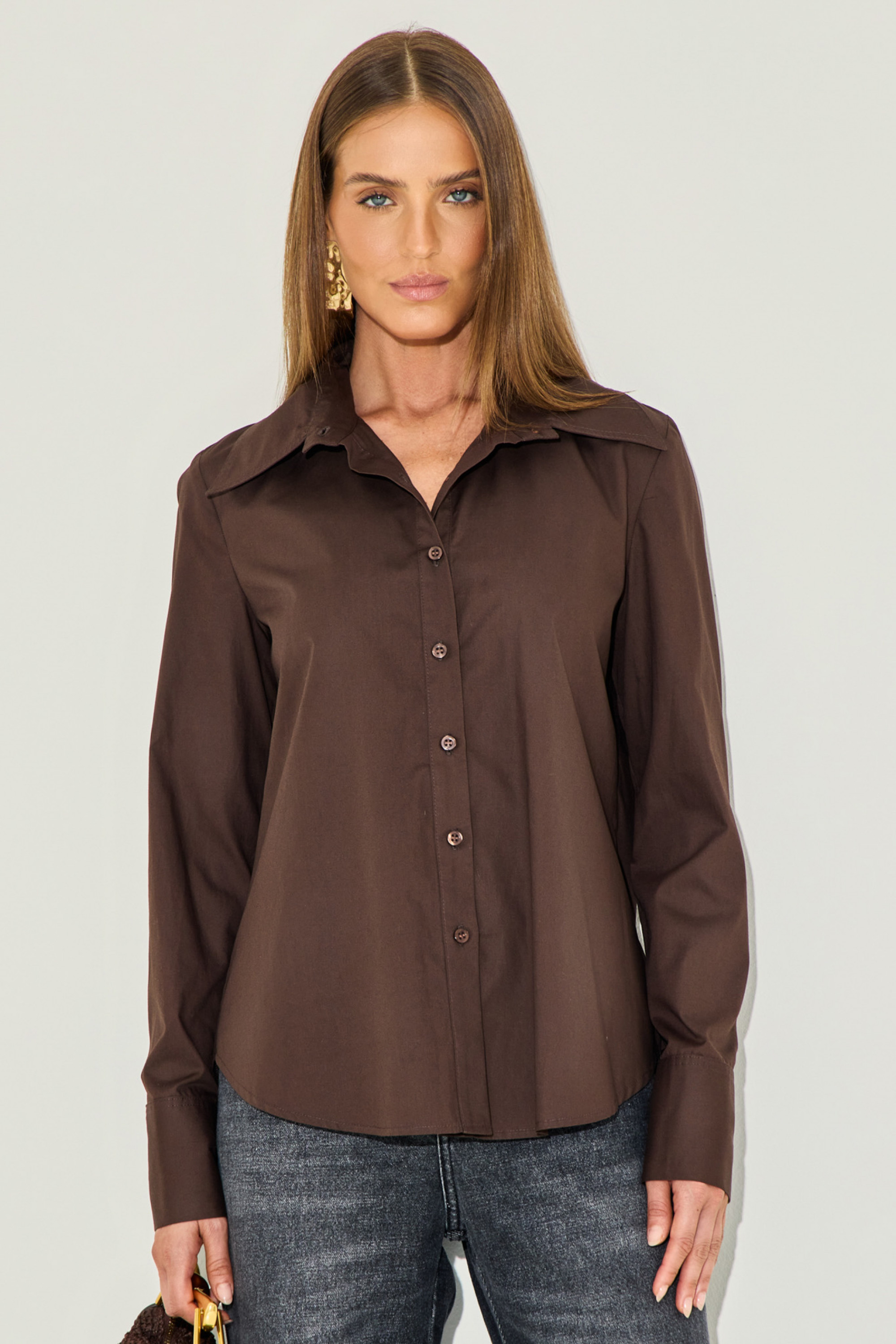 Camisa Tricoline Olivia Café
