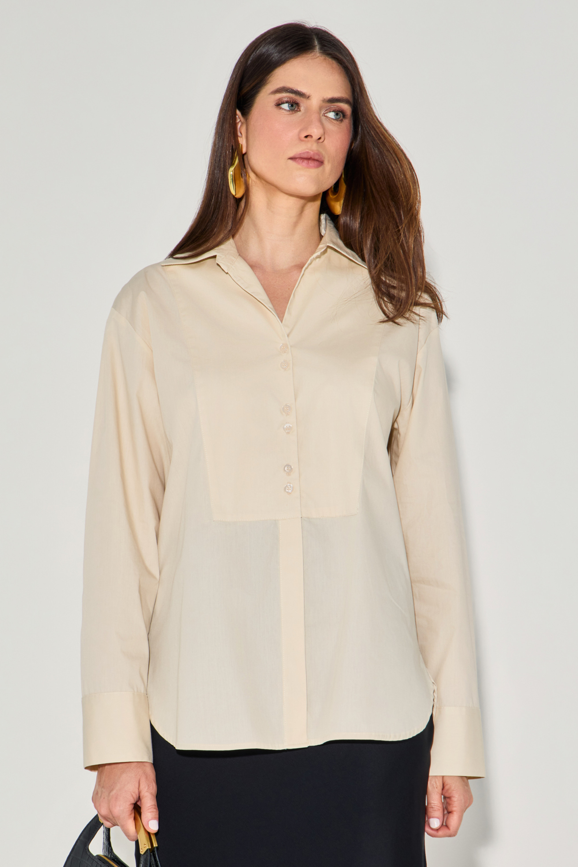 Camisa Tricoline Geiza Areia 