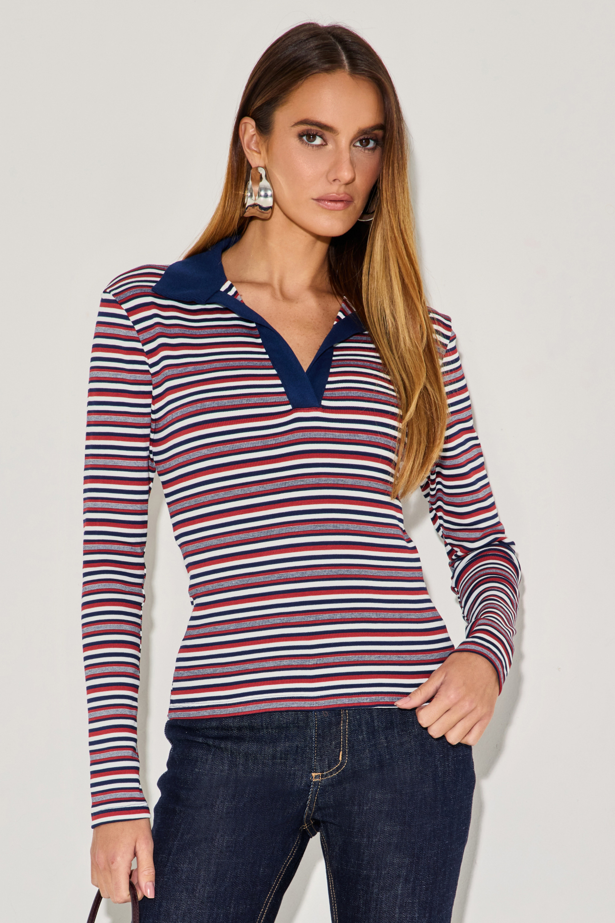 Blusa Polo Listrada Hana Marinho