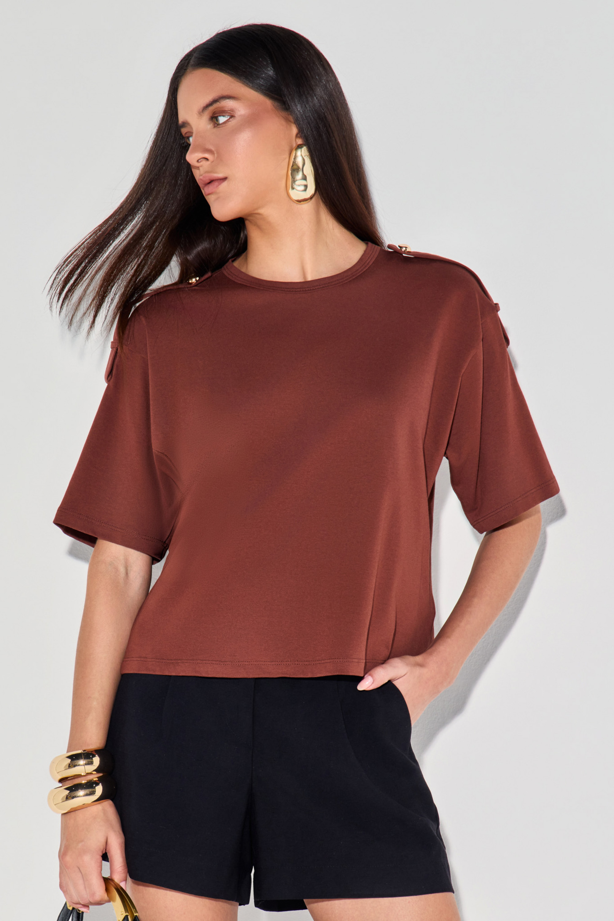 Camiseta Algodão Meliza Marrom