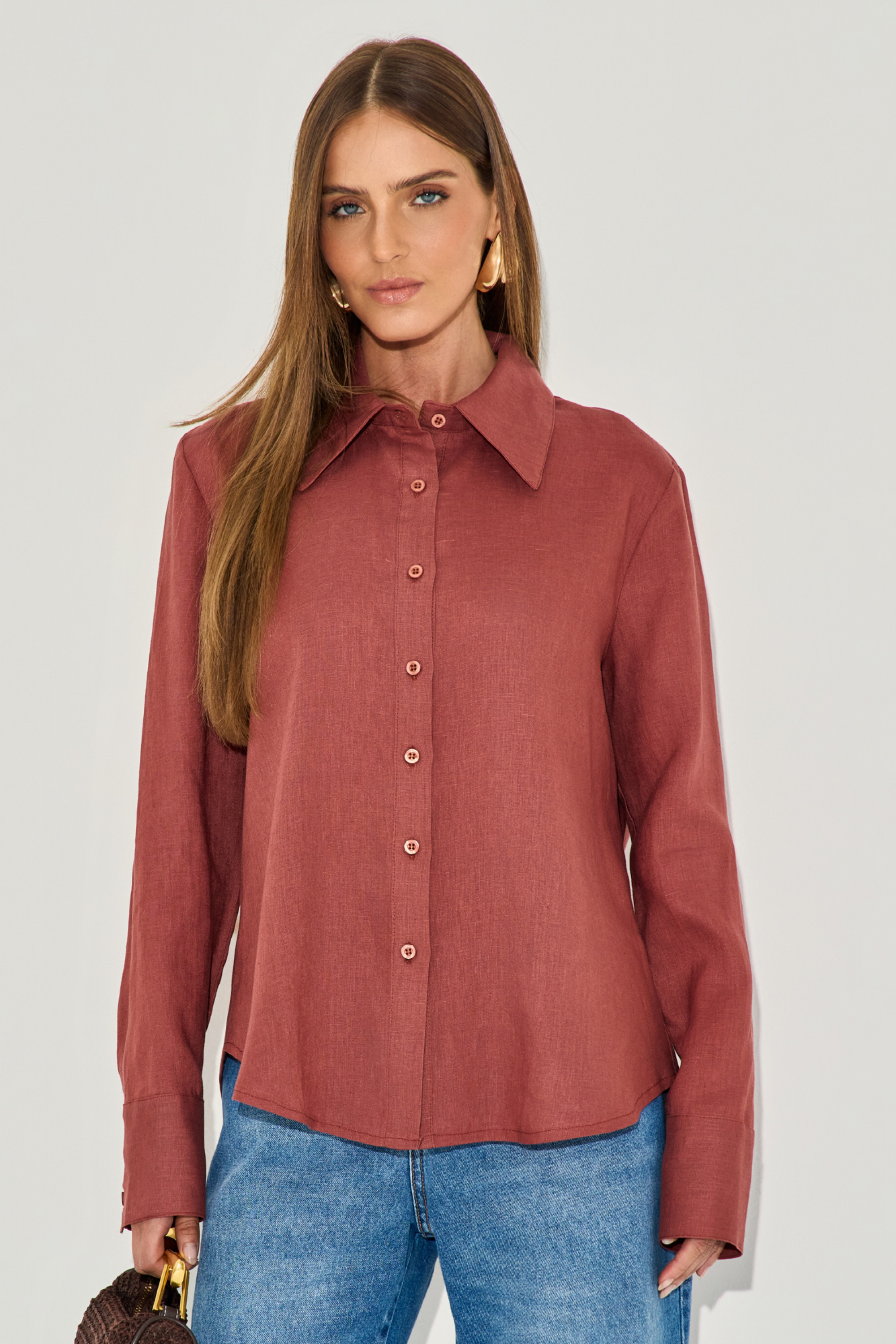 Camisa Linho Jessika Mogno