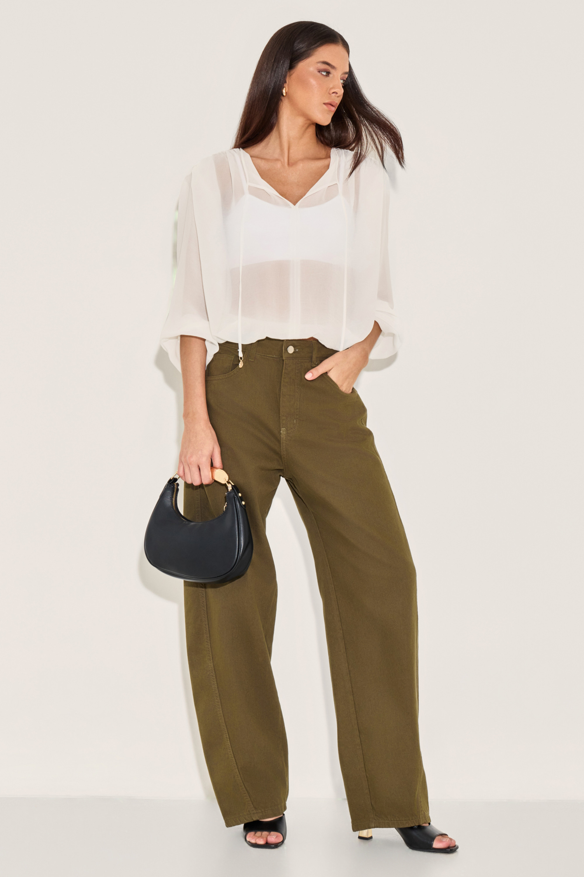 Calça Sarja Barrel Kaline Verde Militar