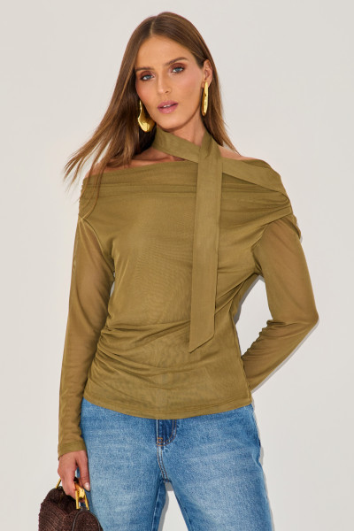 Blusa Tule Zayra Verde Oliva 