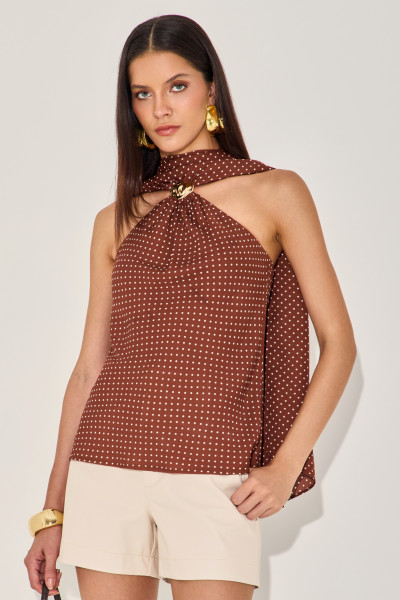 Blusa Crepe Poá Andrielle Chocolate 