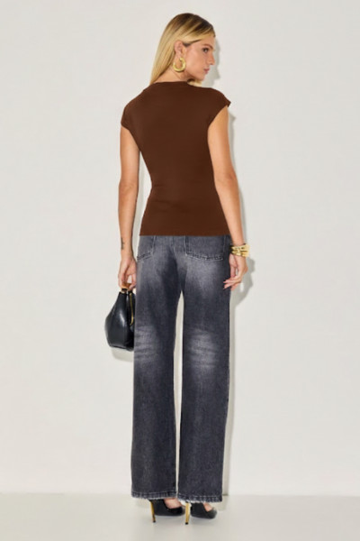 Blusa Canelada Denise Marrom 