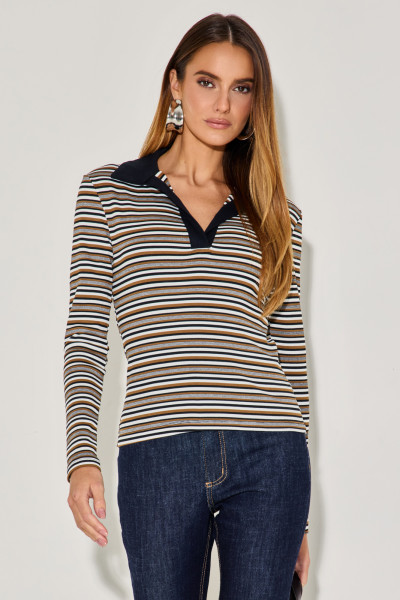 Blusa Polo Listrada Hana Mascavo