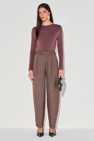 Calça Alfaiataria Xadrez Edna Marrom