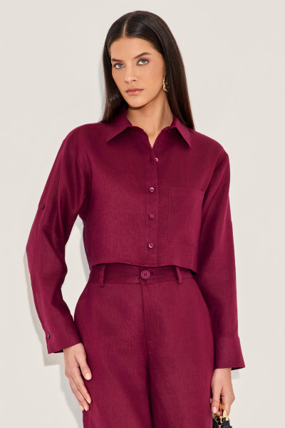 Camisa Cropped Linho Belly Açaí