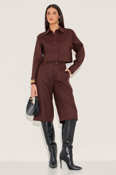 Calça Pantacourt Linho Belly Chocolate