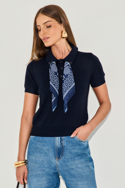 Blusa Polo Scarf  Marinho