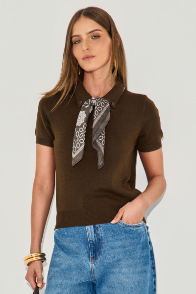 Blusa Polo Scarf Marrom