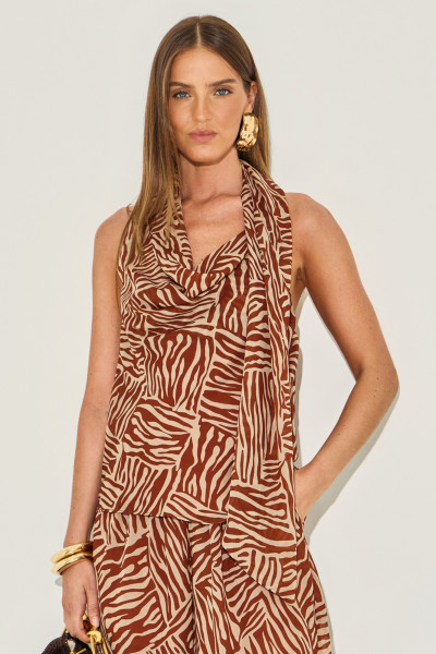 Blusa Chiffon Zebra Nena Kaki
