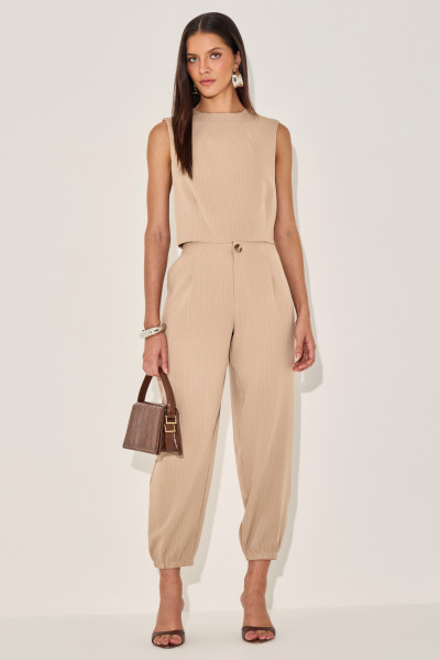 Calça Risca Jeanne Bege
