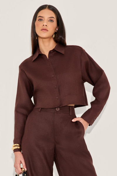 Camisa Cropped Linho Belly Chocolate