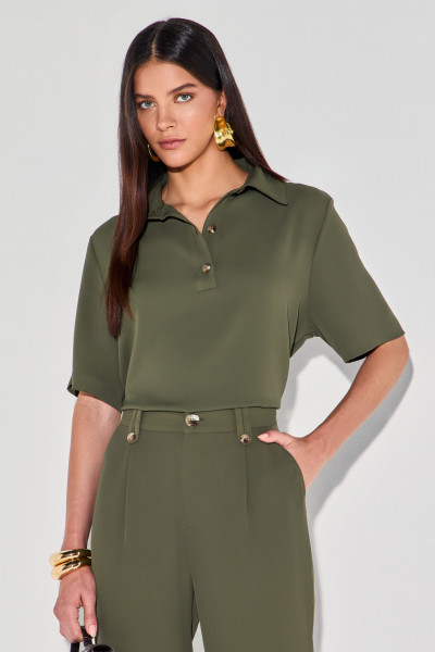 Blusa Polo Alfaiataria Juliete Verde Militar