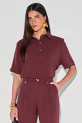 Blusa Polo Alfaiataria Juliete Chocolate