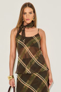 Blusa Crepe Xadrez Lana Verde Militar