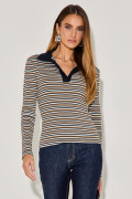 Blusa Polo Listrada Hana Mascavo