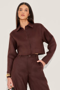 Camisa Cropped Linho Belly Chocolate