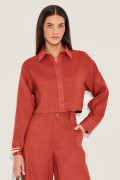 Camisa Cropped Linho Belly Telha