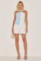 Blusa Canelada Bicolor Tuany Azul Céu