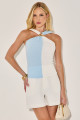 Blusa Canelada Bicolor Tuany Azul Céu